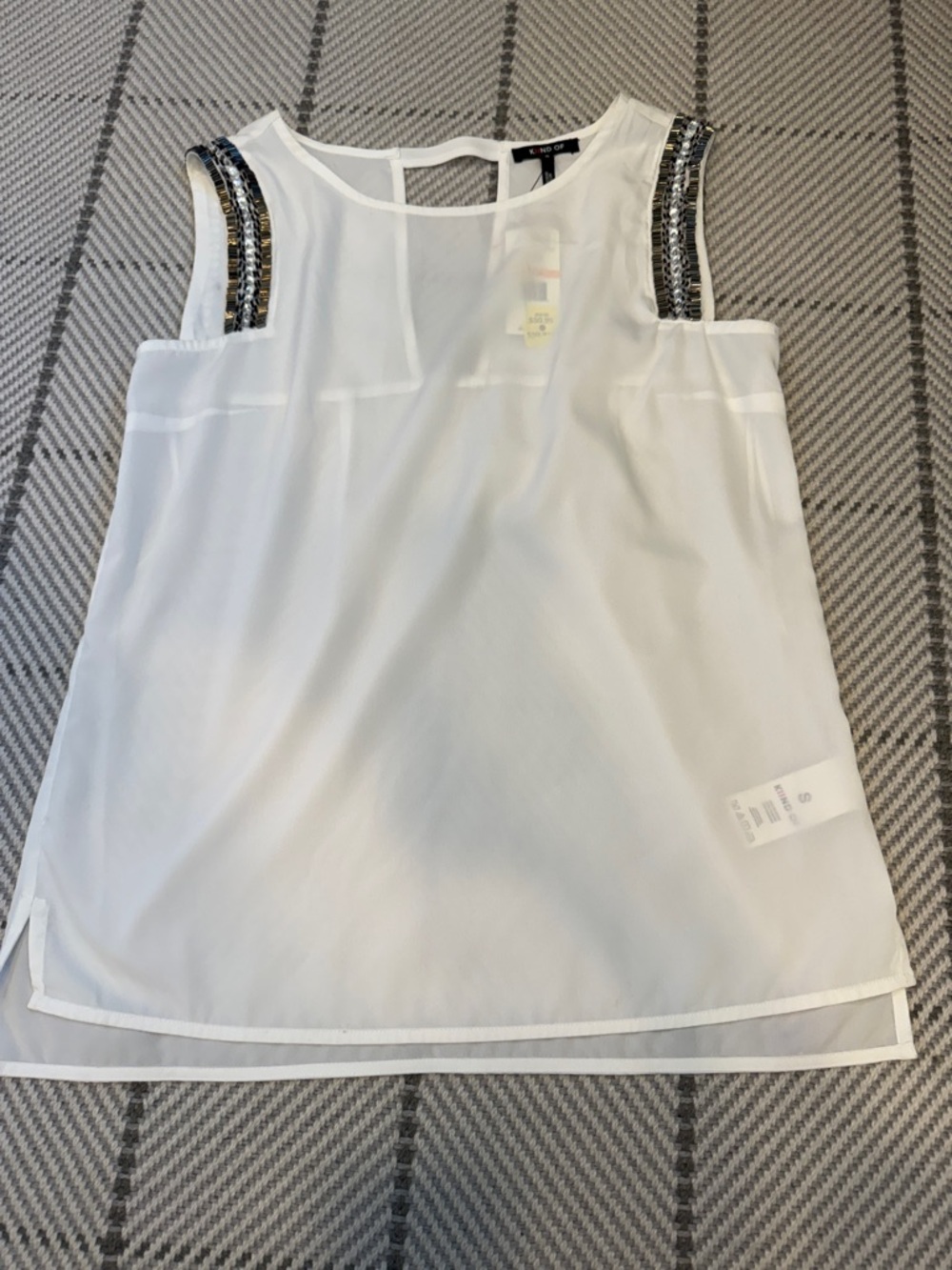 Embellished Shoulder White Sleeveless Blouse